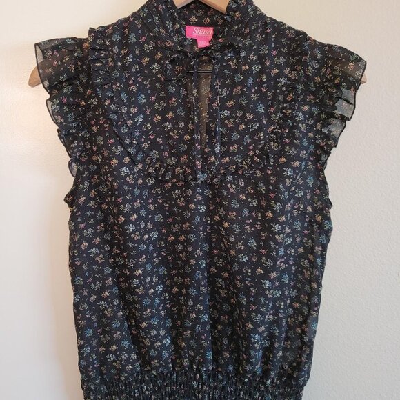 High Neck Floral Chiffon Blouse with Tie Detail - Picture 1 of 4
